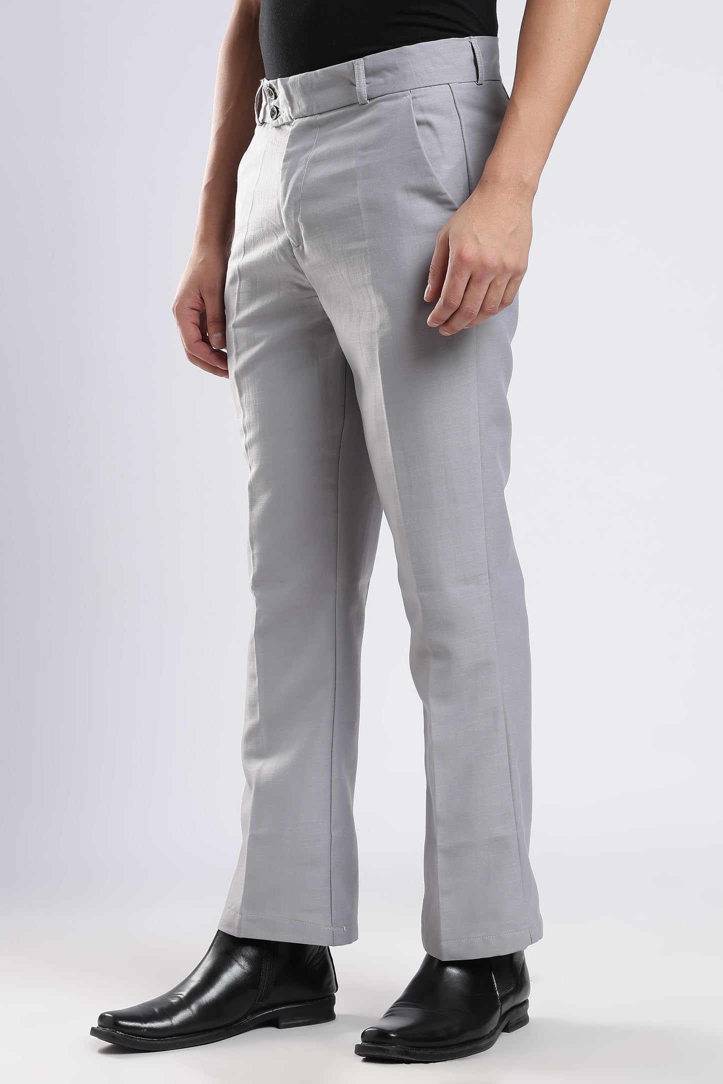 Men Boot Cut Linen Slub-Lt Grey