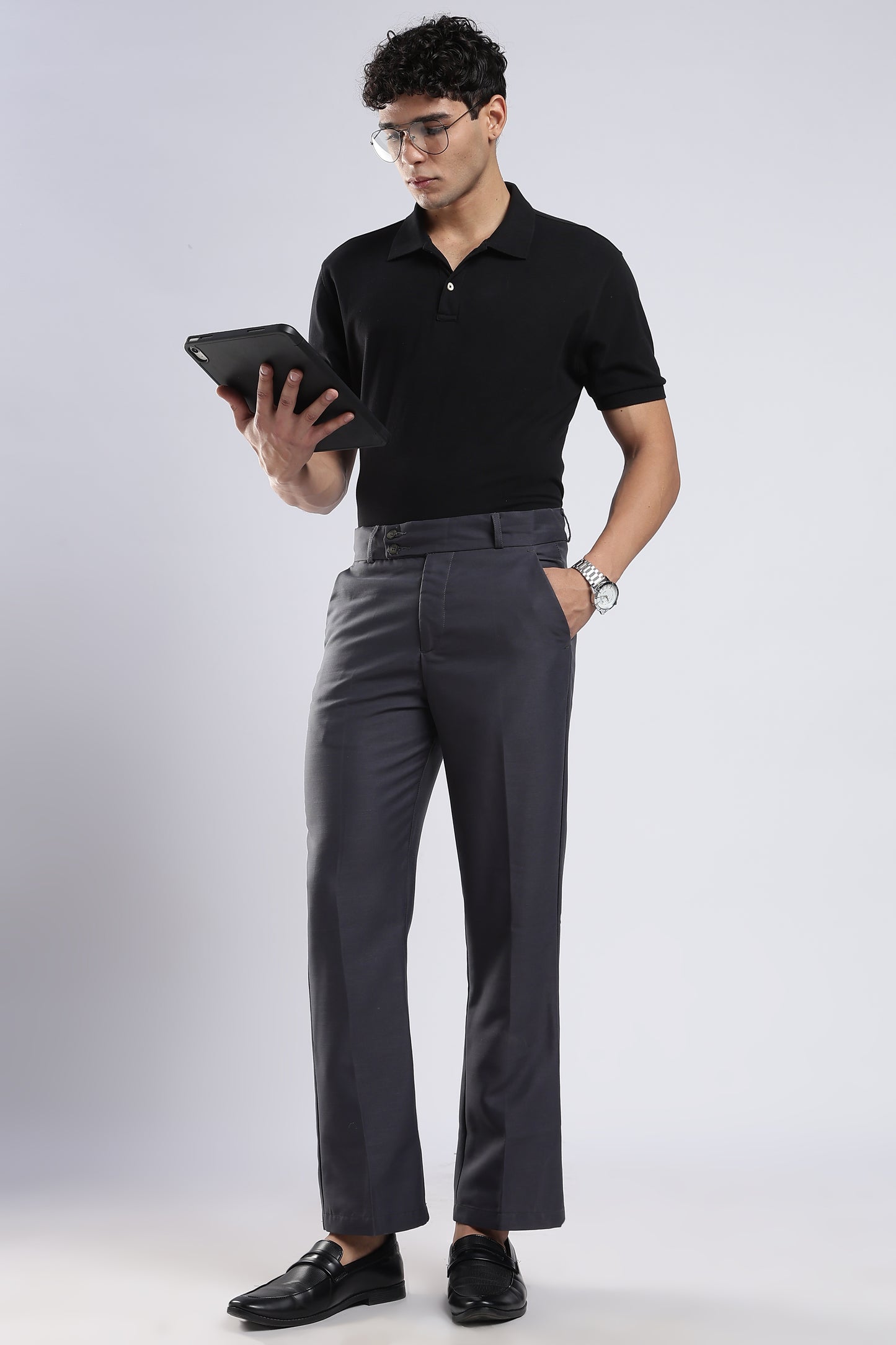 Men Boot Cut Linen Slub-Dk Grey