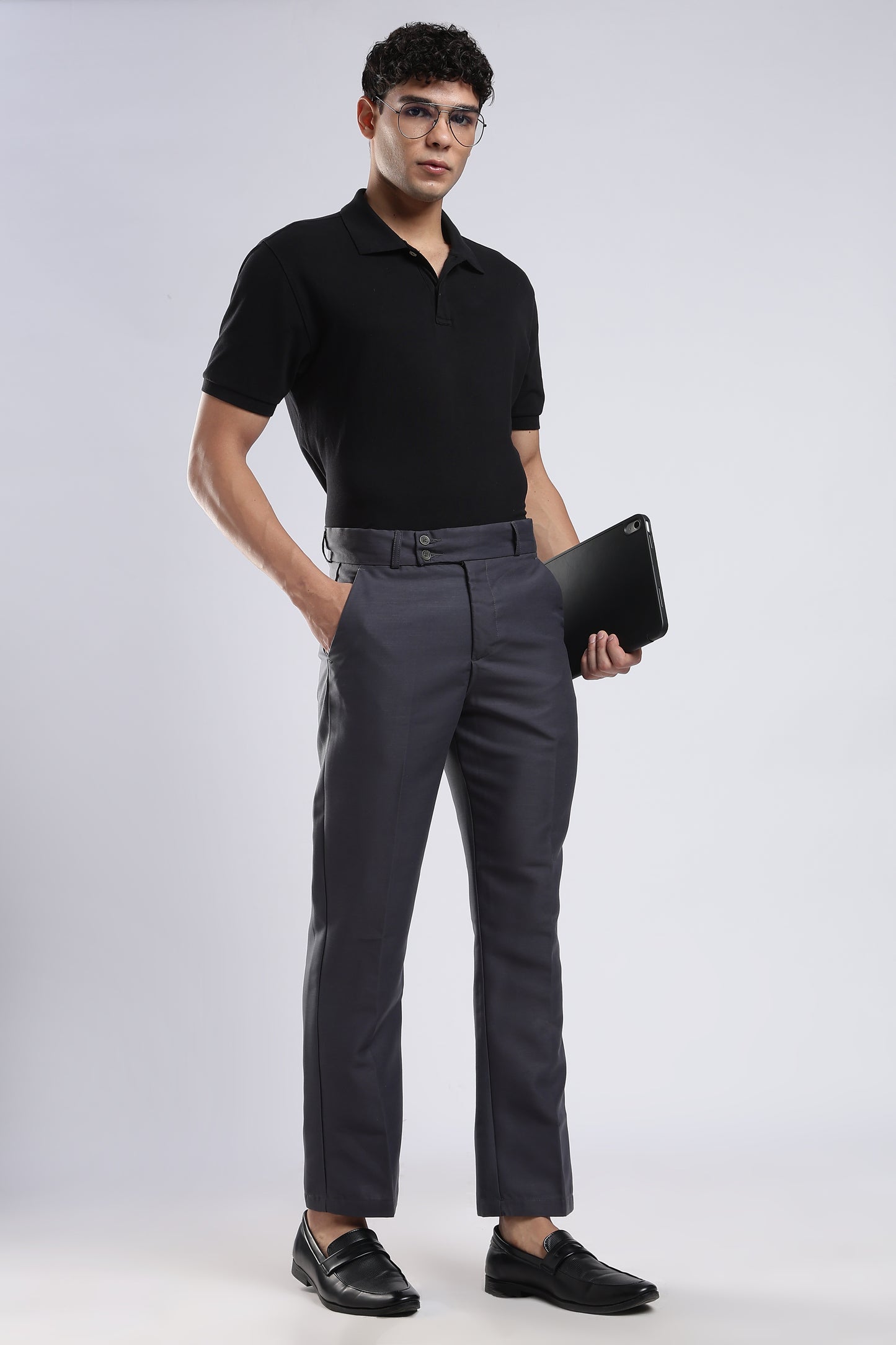 Men Boot Cut Linen Slub-Dk Grey