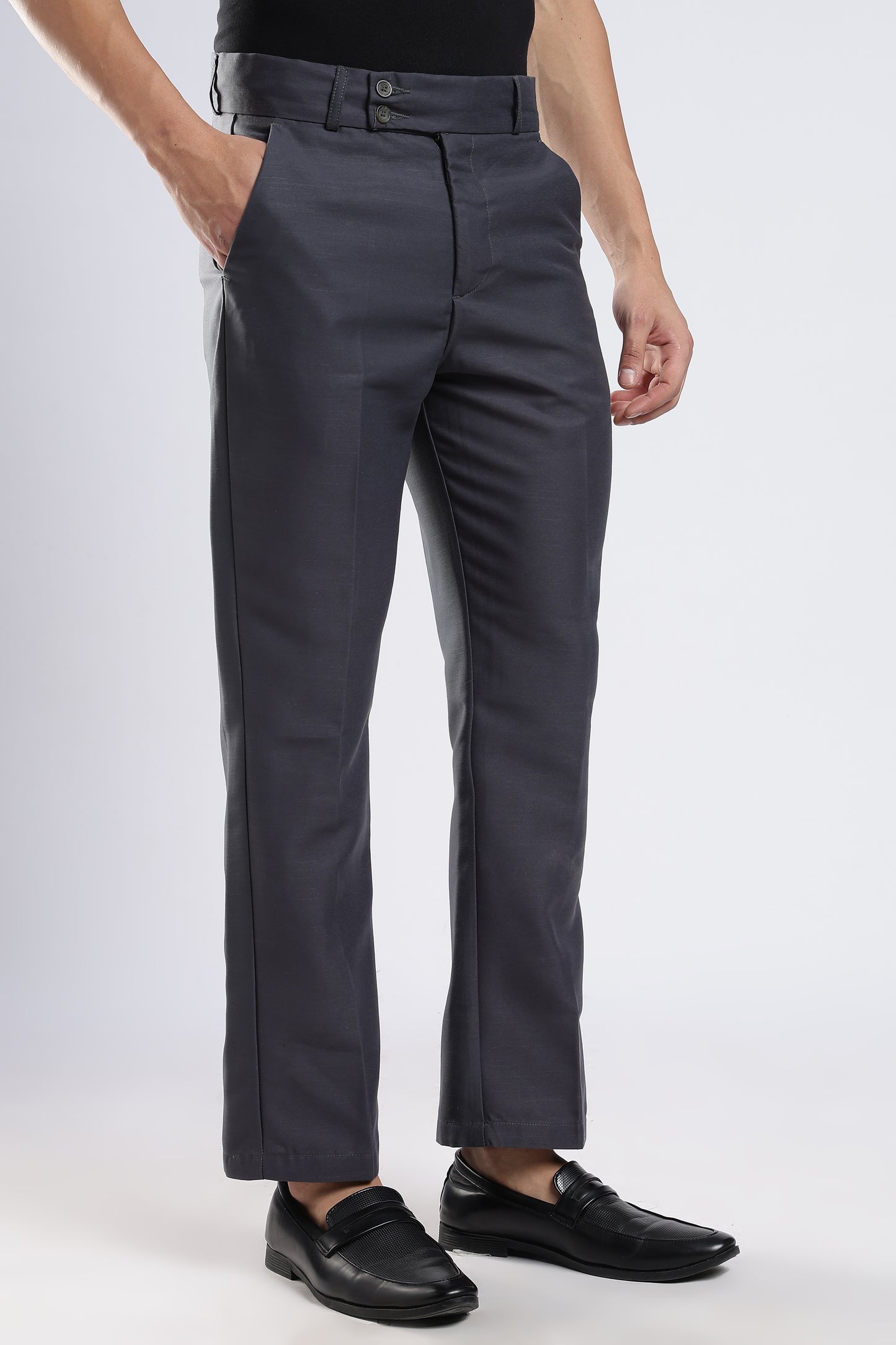 Men Boot Cut Linen Slub-Dk Grey
