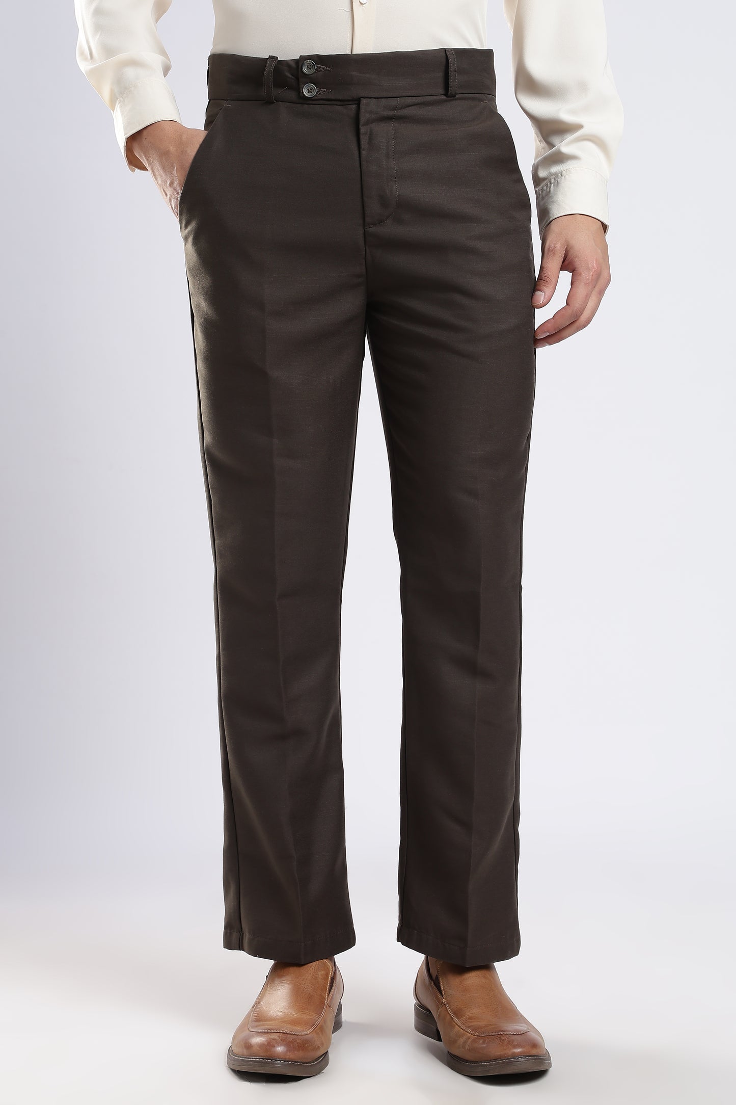 Men Boot Cut Linen Slub-Olive