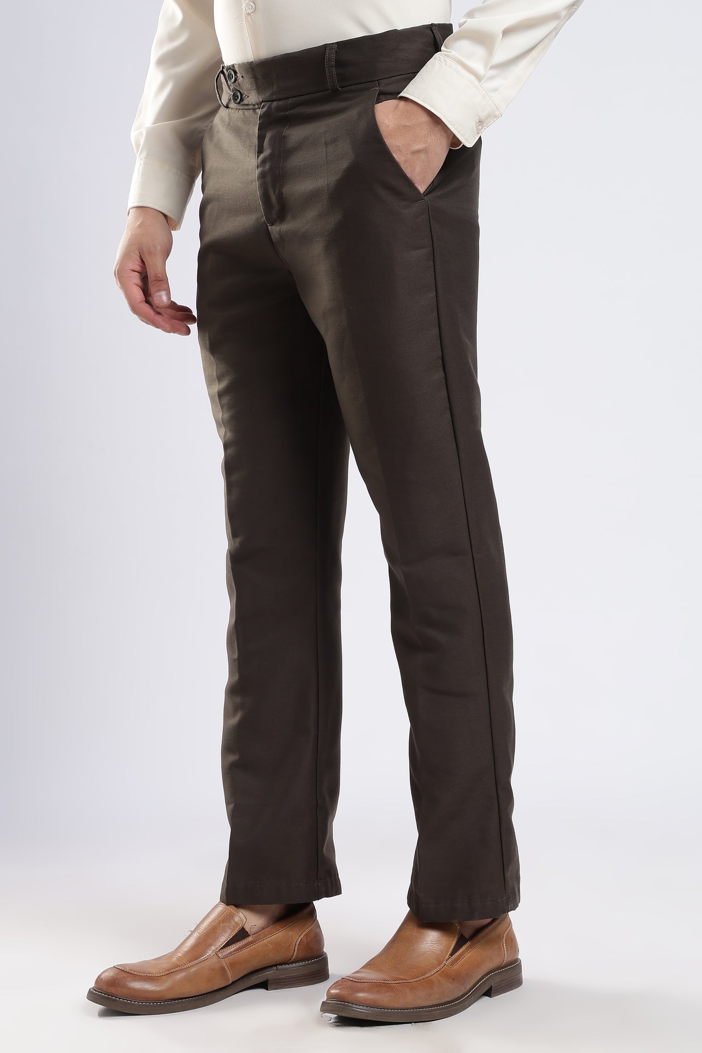 Men Boot Cut Linen Slub-Olive