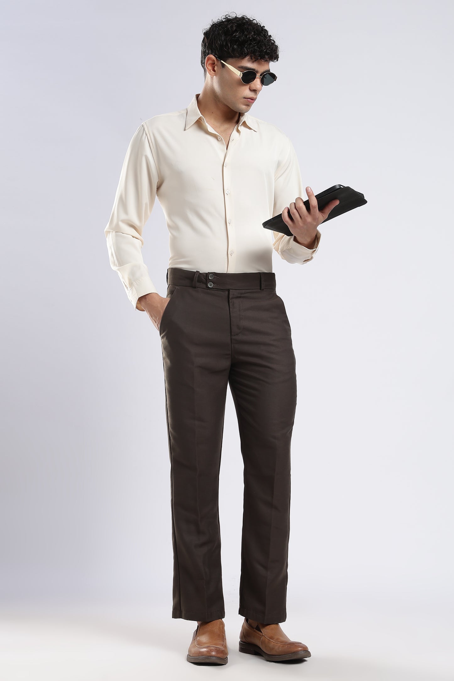 Men Boot Cut Linen Slub-Olive