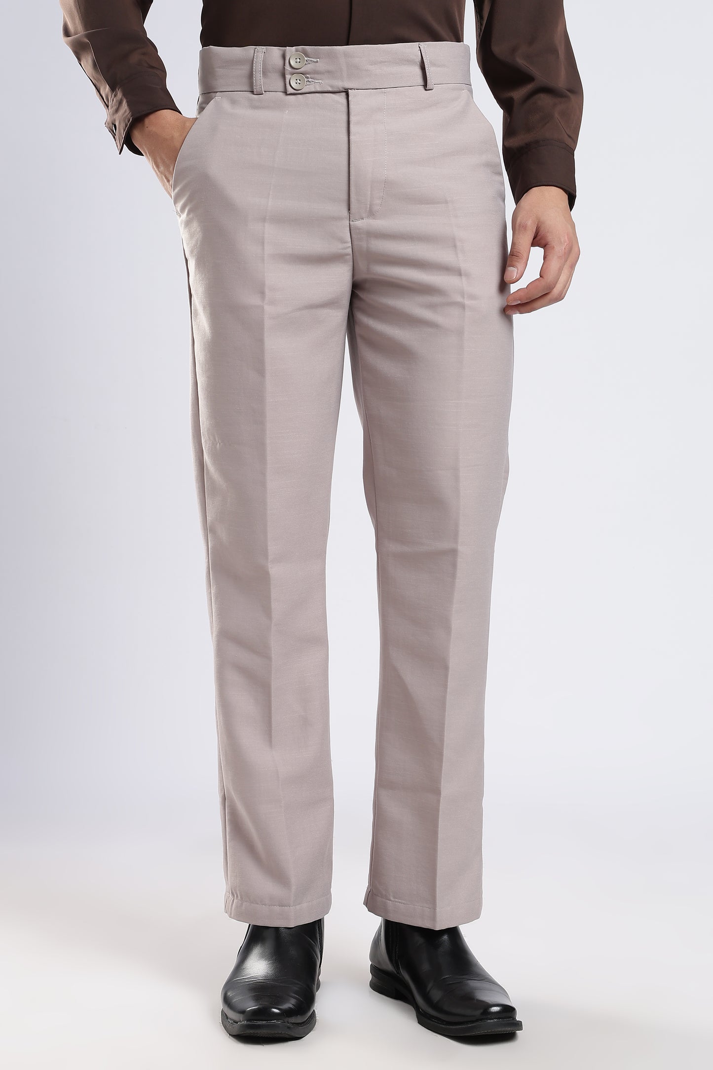 Men Boot Cut Linen Slub-Fawn