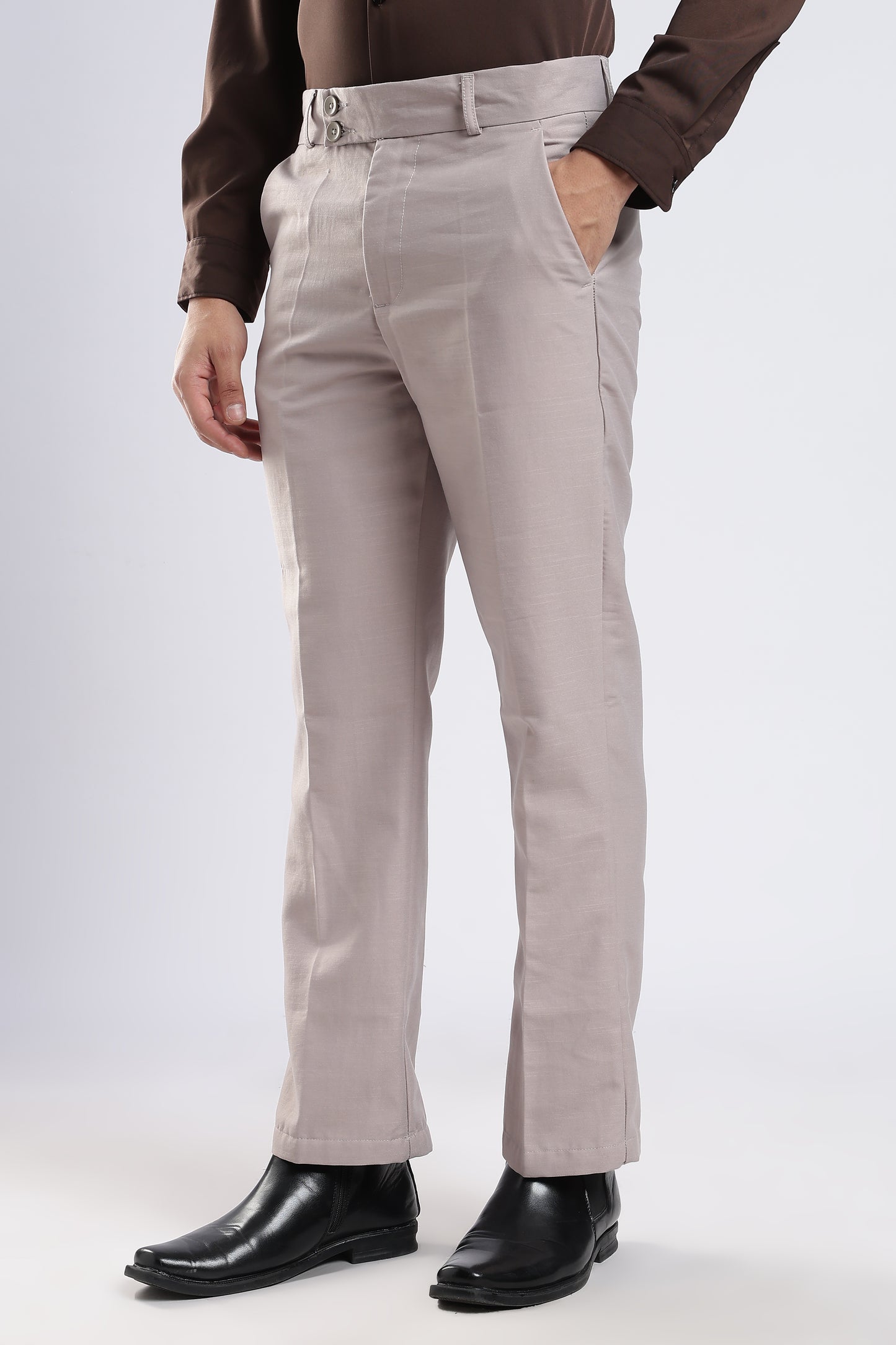 Men Boot Cut Linen Slub-Fawn
