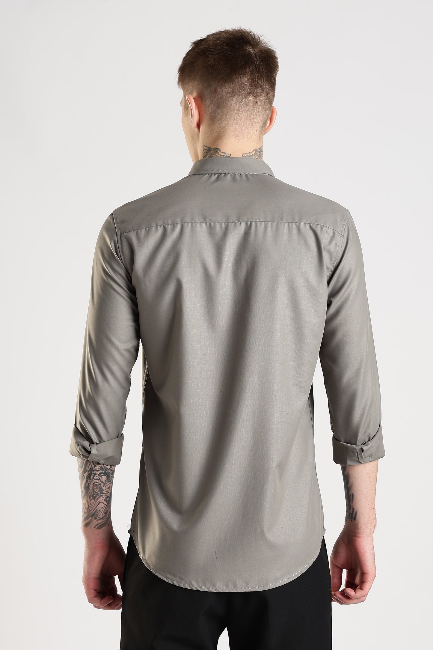 Men Liquid Nylon Plain Shirts-Dk Grey