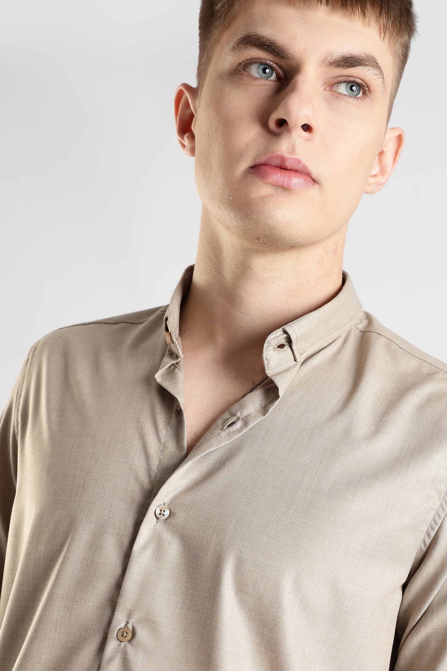 Men Liquid Nylon Plain Shirts-Fawn