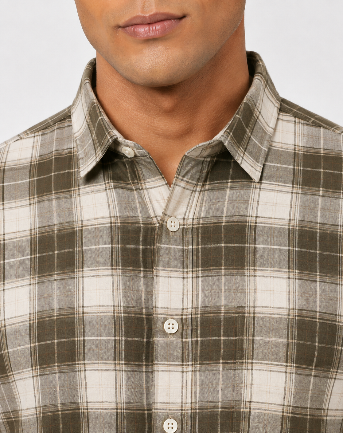 Men Oxford Square Checks Slim Fit Shirt – Olive Grey
