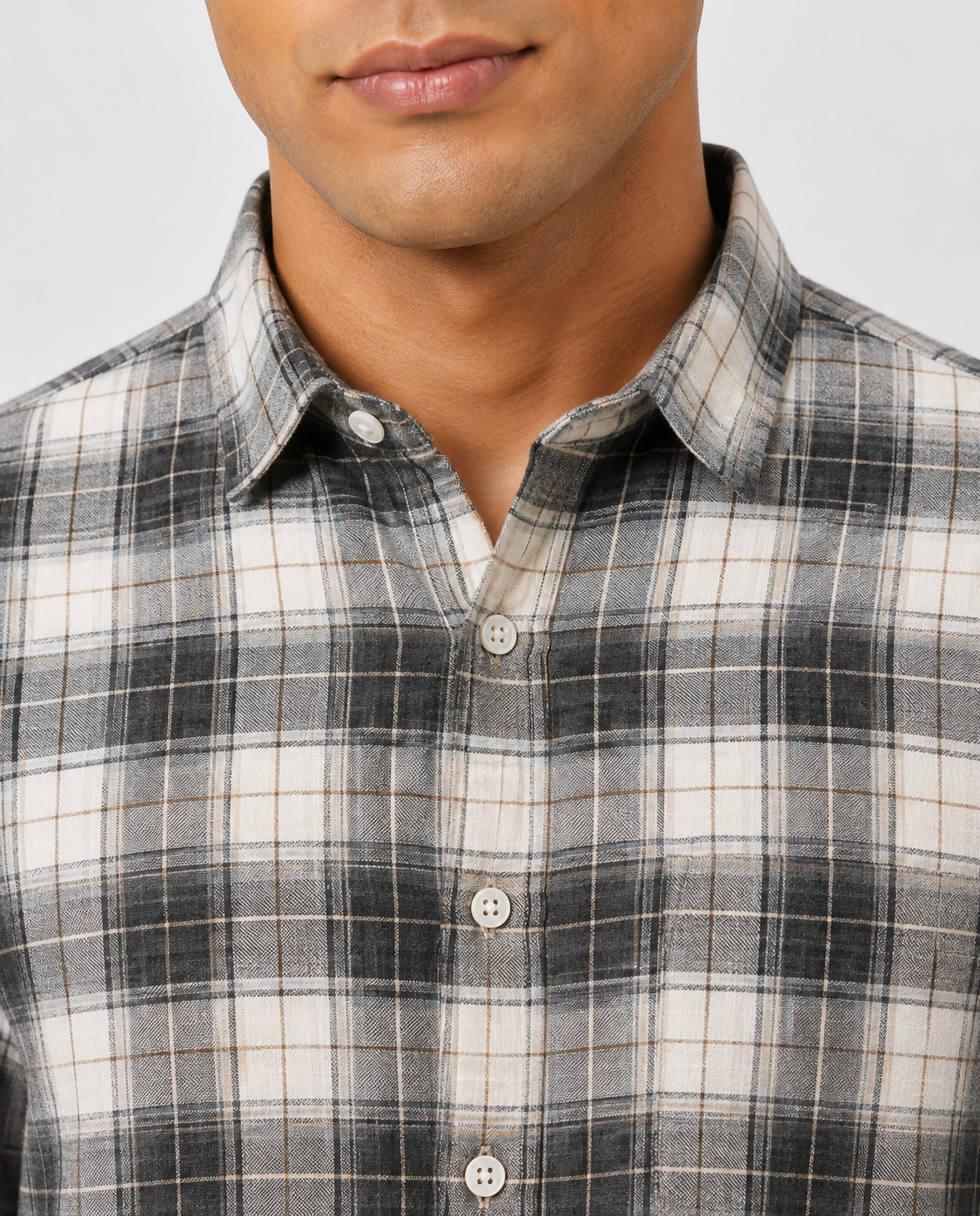 Men Oxford Square Checks Slim Fit Shirt – Grey Blue