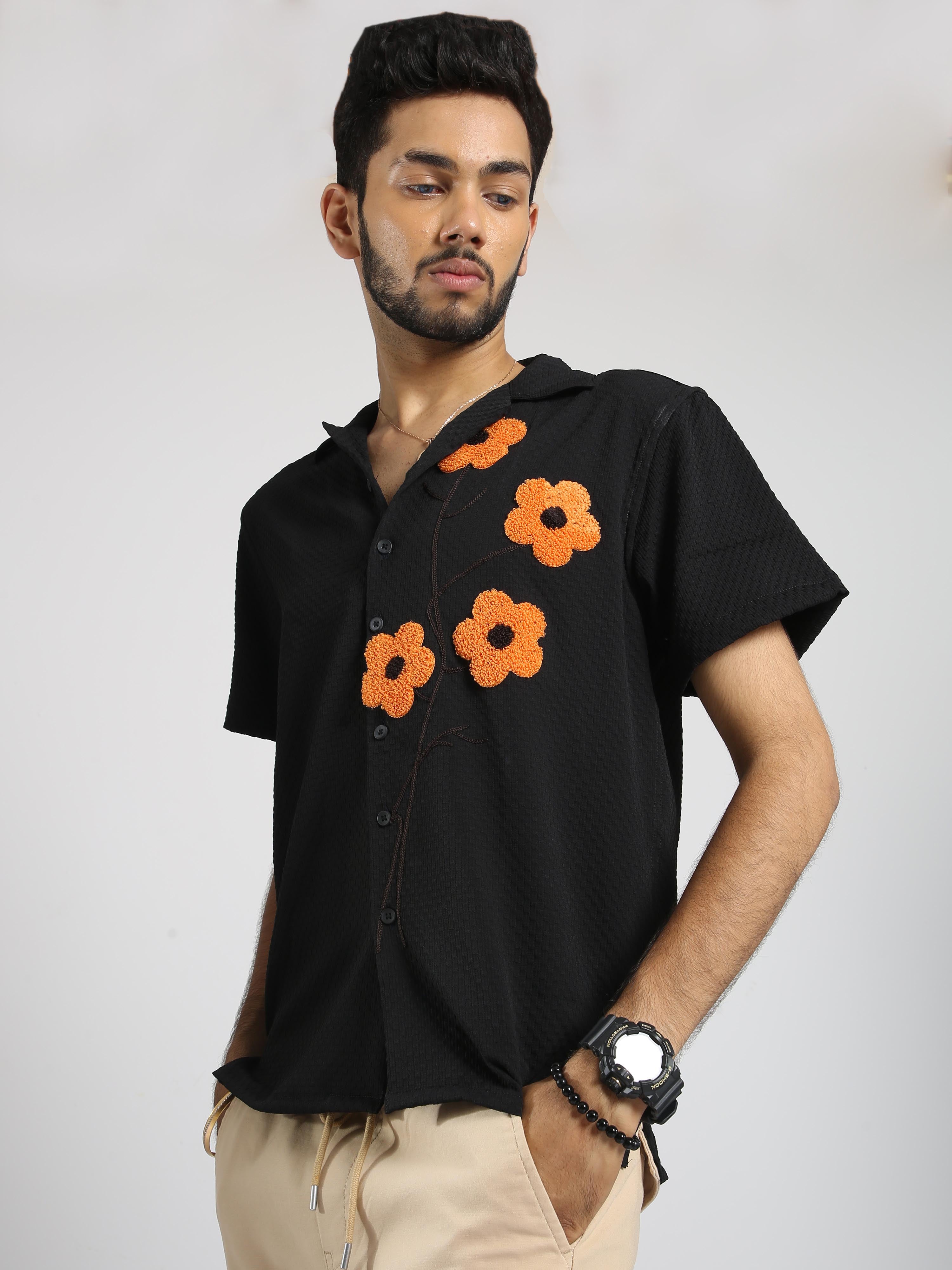 Shop Men Sunflower Baggy Black Shirt Online in India