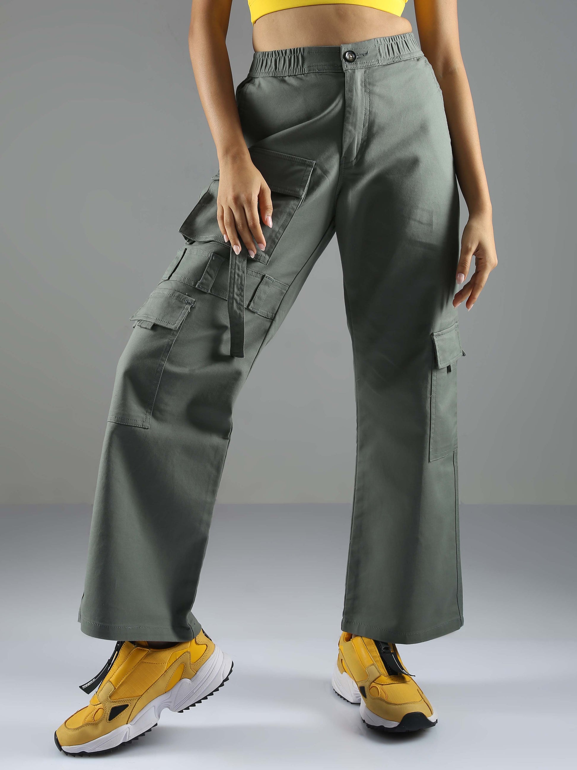 Buy Stylish Olive Green Baggy Cargo Trousers Womens