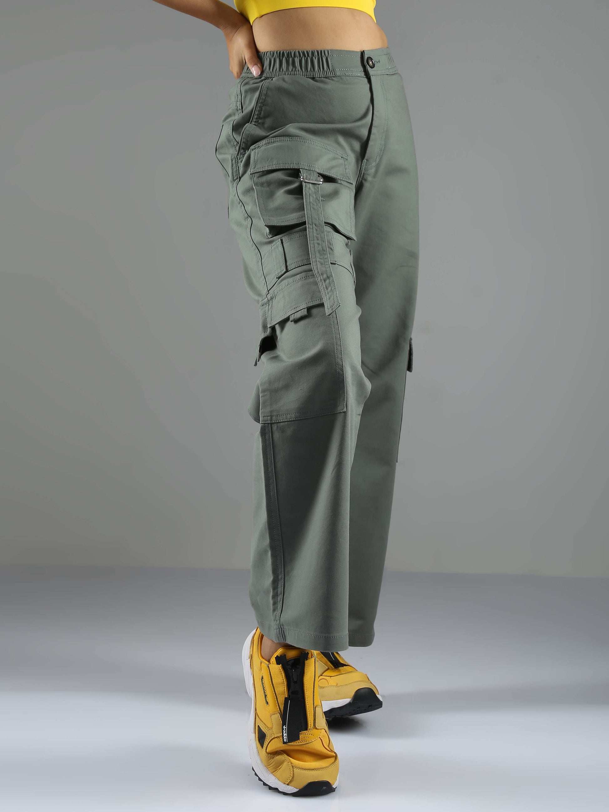 Buy Stylish Olive Green Baggy Cargo Trousers Womens