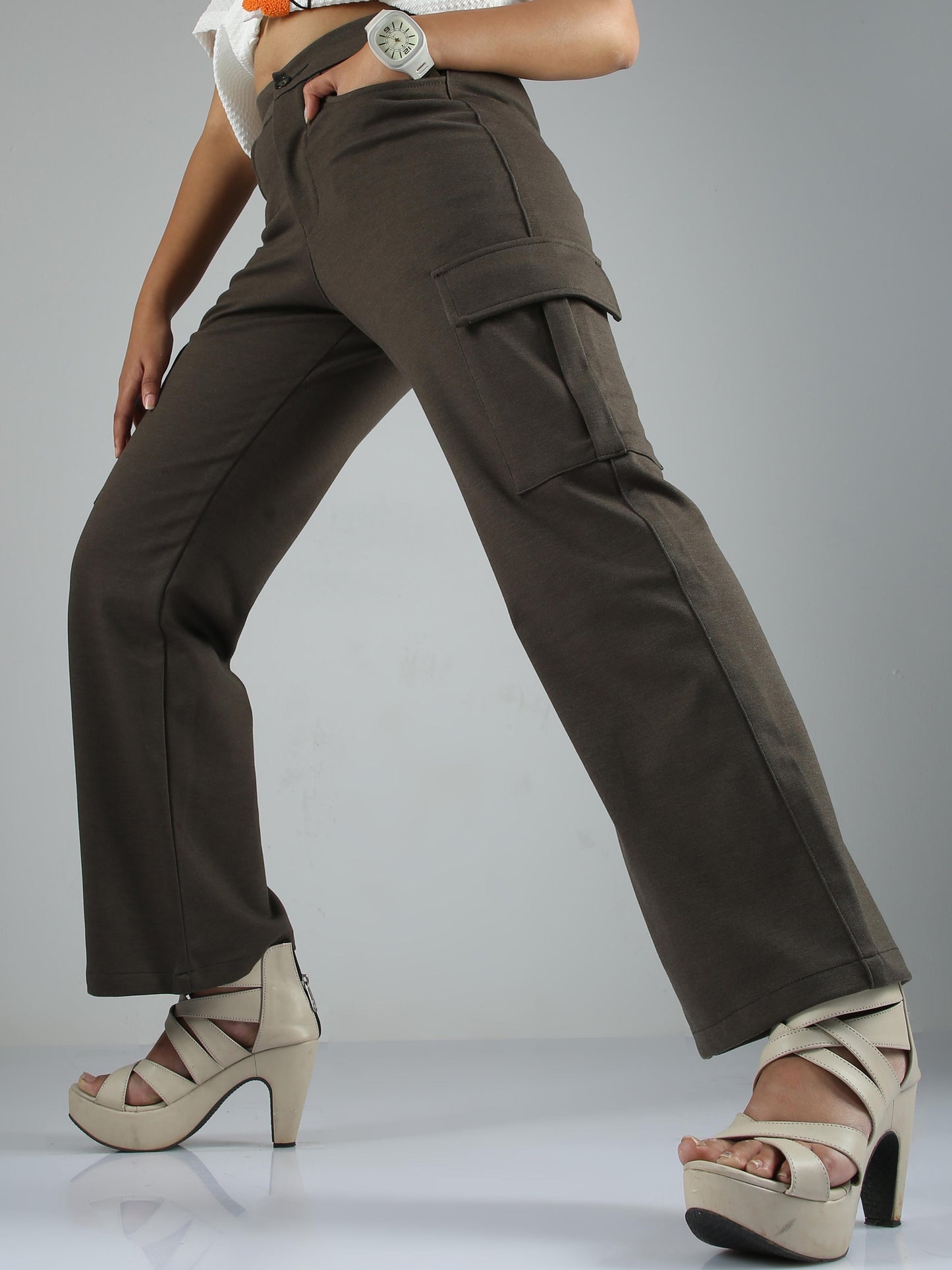 Women Straight Pants-Olive