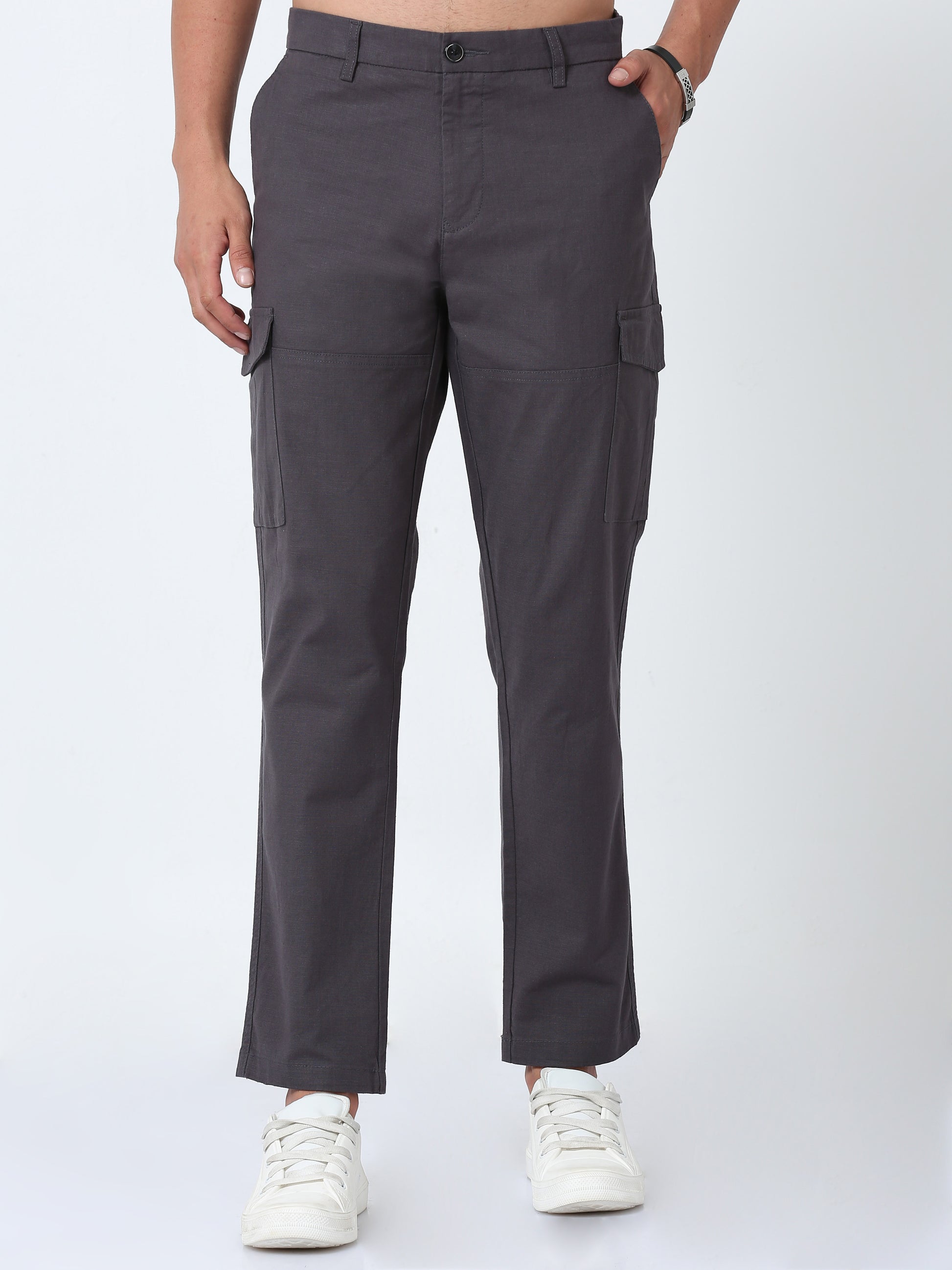 Men Lazy linen Cargo Pants-Grey