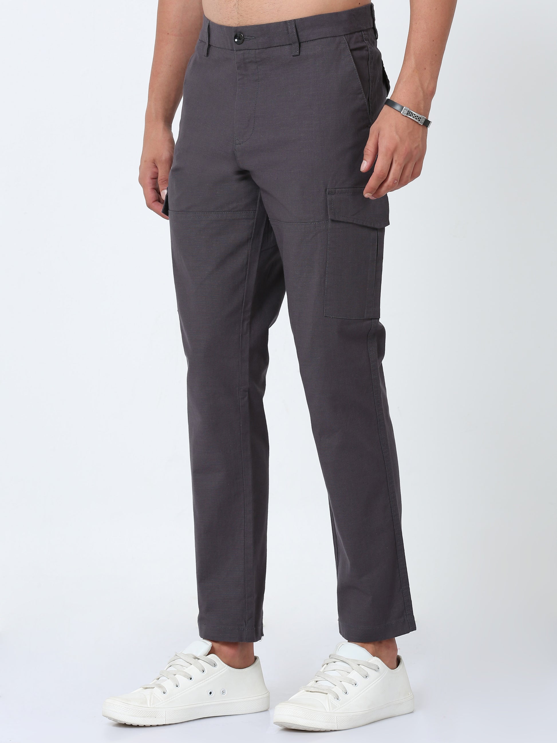 Men Lazy linen Cargo Pants-Grey