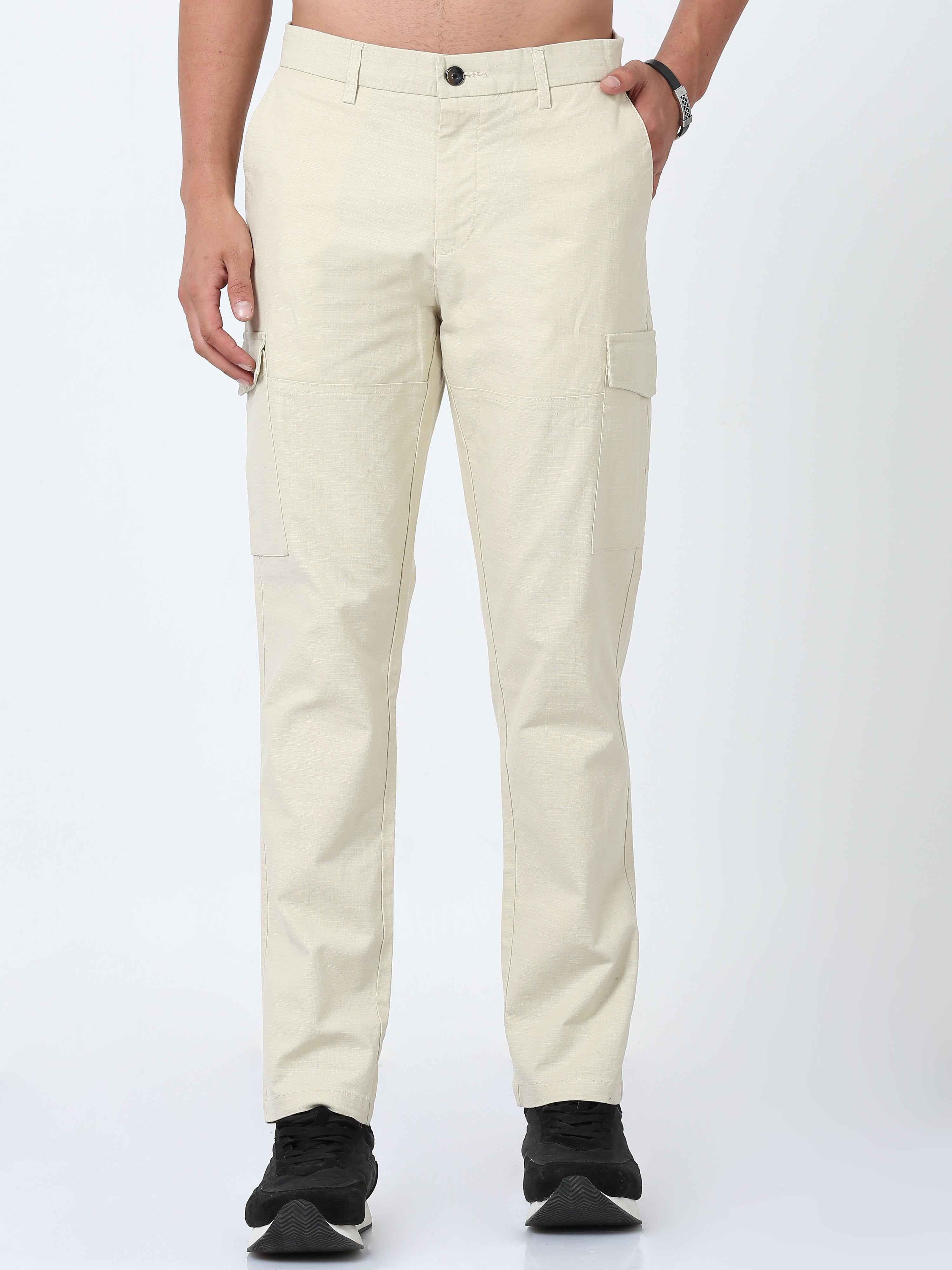 Cargo Pants- Cream Side Pocket Cargos for Men Online | Powerlook