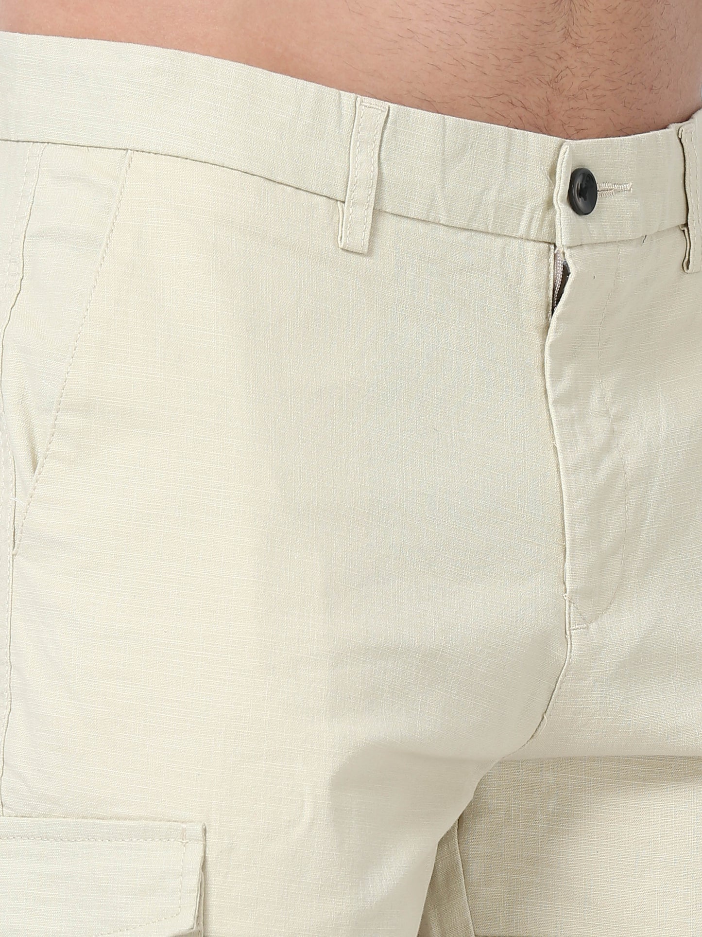 Men Lazy linen Cargo Pants-Cream