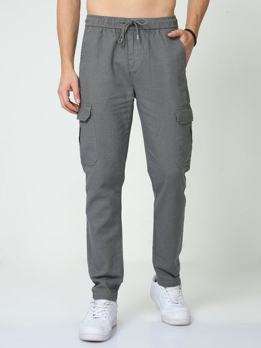 Men Lazy Grey Linen Pants