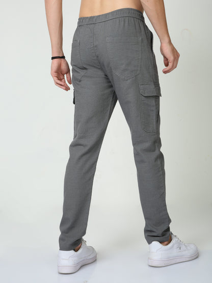 Men Lazy Grey Linen Pants