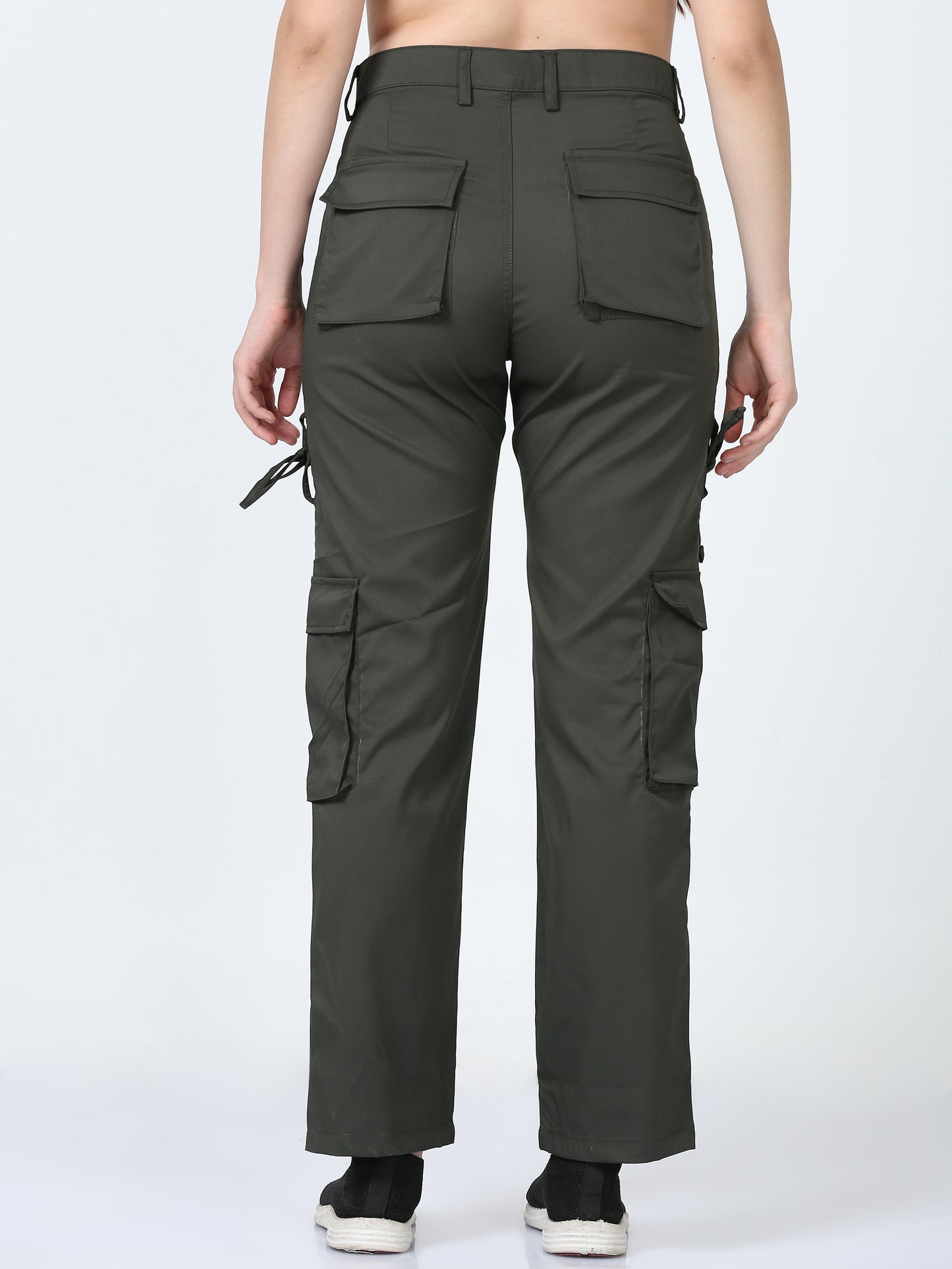 Women Dual Pocket Slashed Trousers-Olive