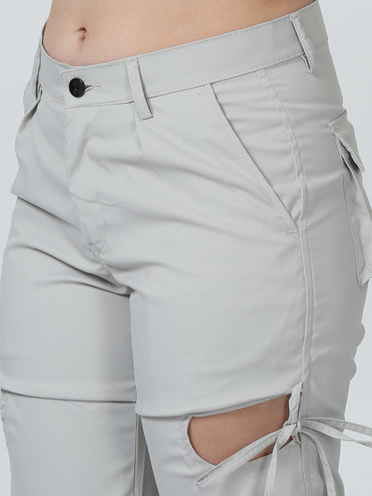 Women Dual Pocket Slashed Trousers-Cream
