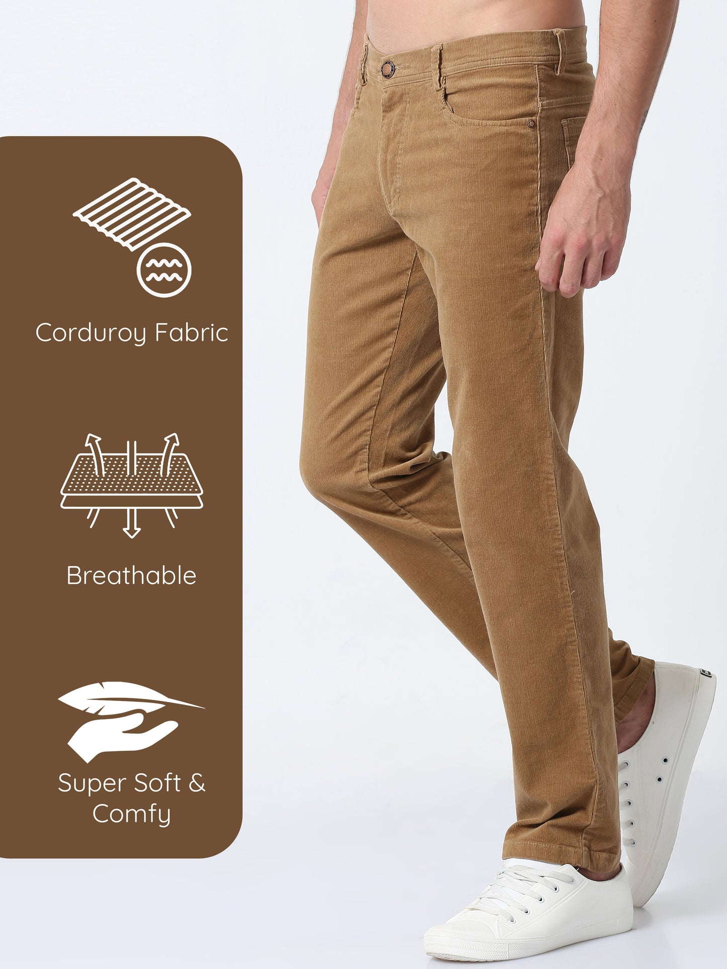 Men Corduroy Trousers-Light Khaki