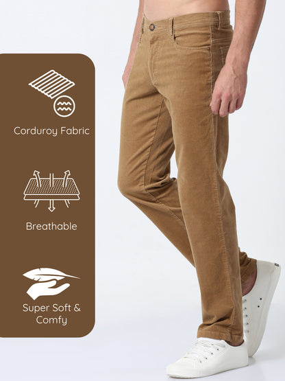 Men Corduroy Trousers-Light Khaki