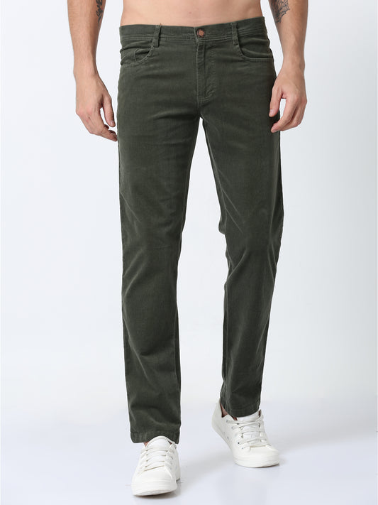 Olive Green Corduroy Trousers For Mens