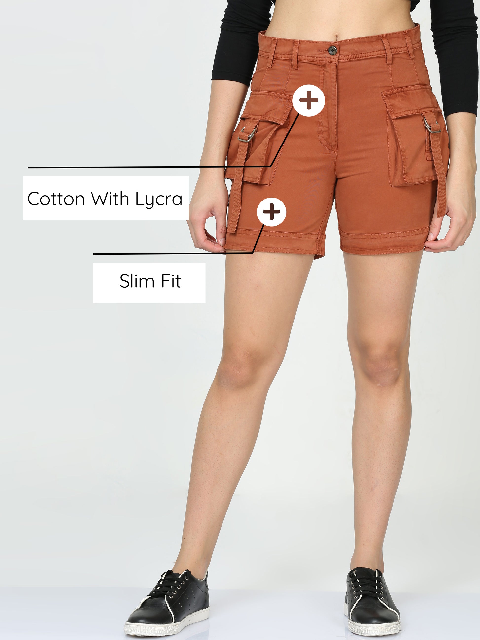Women Rust Cargo Shorts for women 
