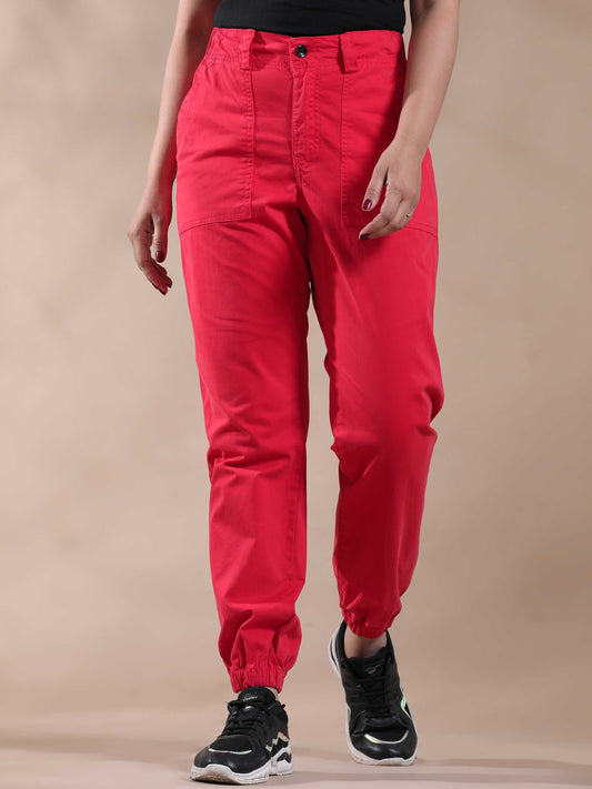 Women Vintage Red Jogger Pants