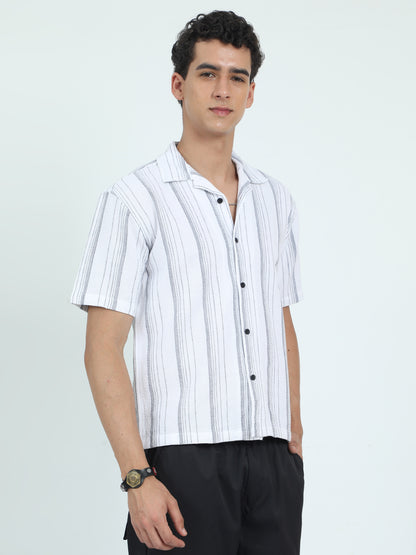 Striped White Mens Jacquard Shirt for Men