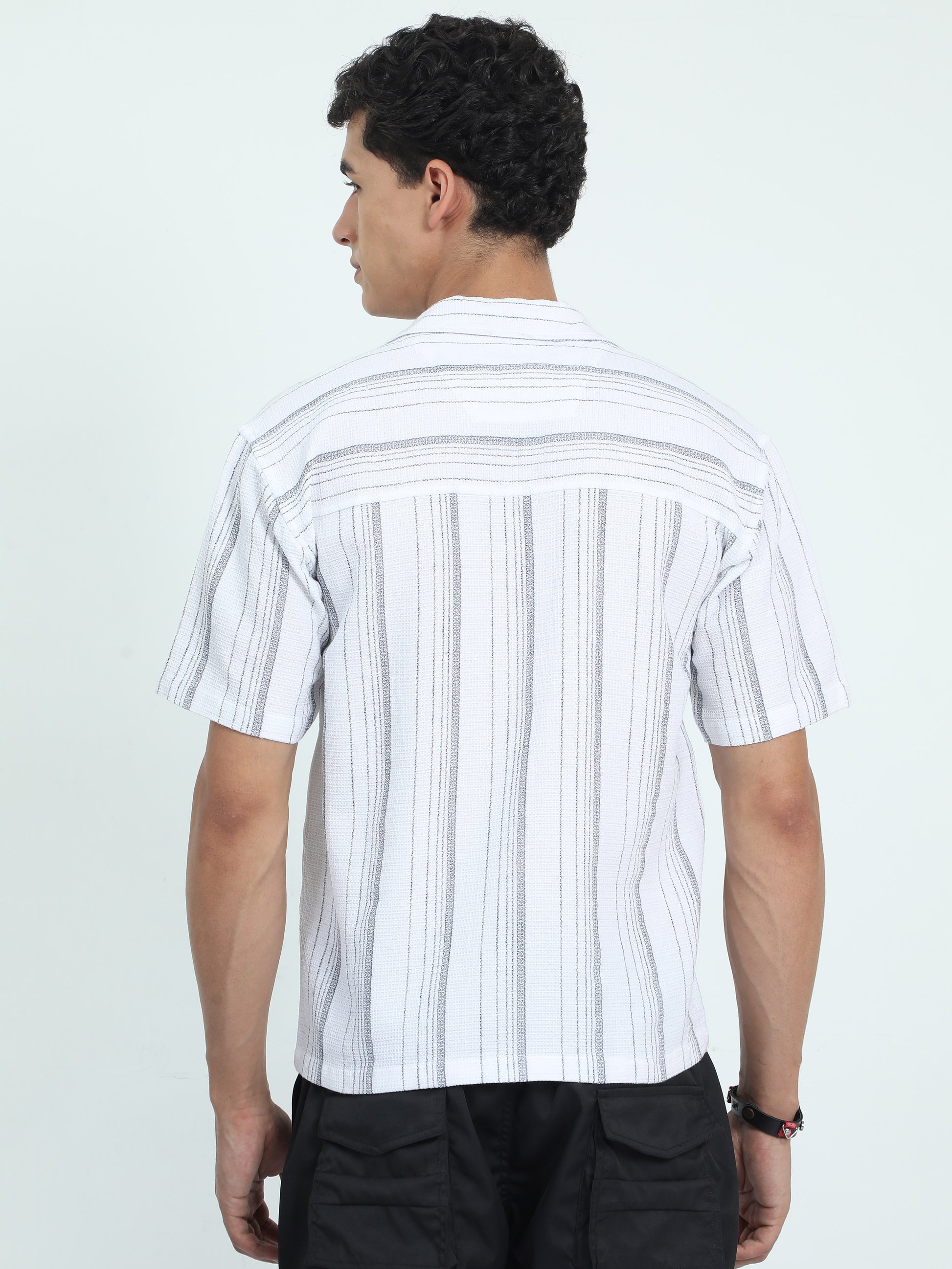 Striped White Mens Jacquard Shirt for Men