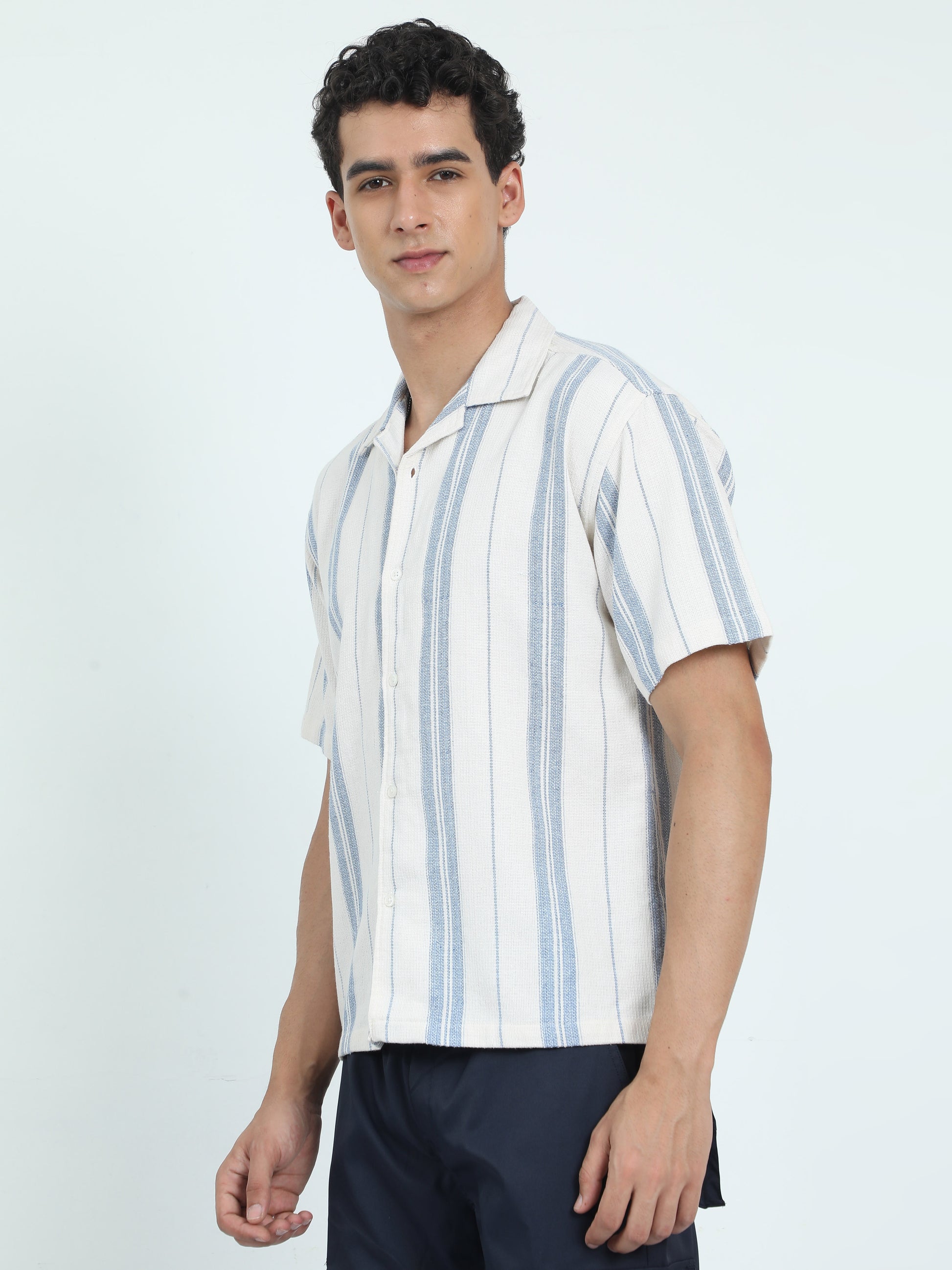  Striped Sky Blue Mens Jacquard Shirt 