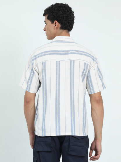  Striped Sky Blue Mens Jacquard Shirt 