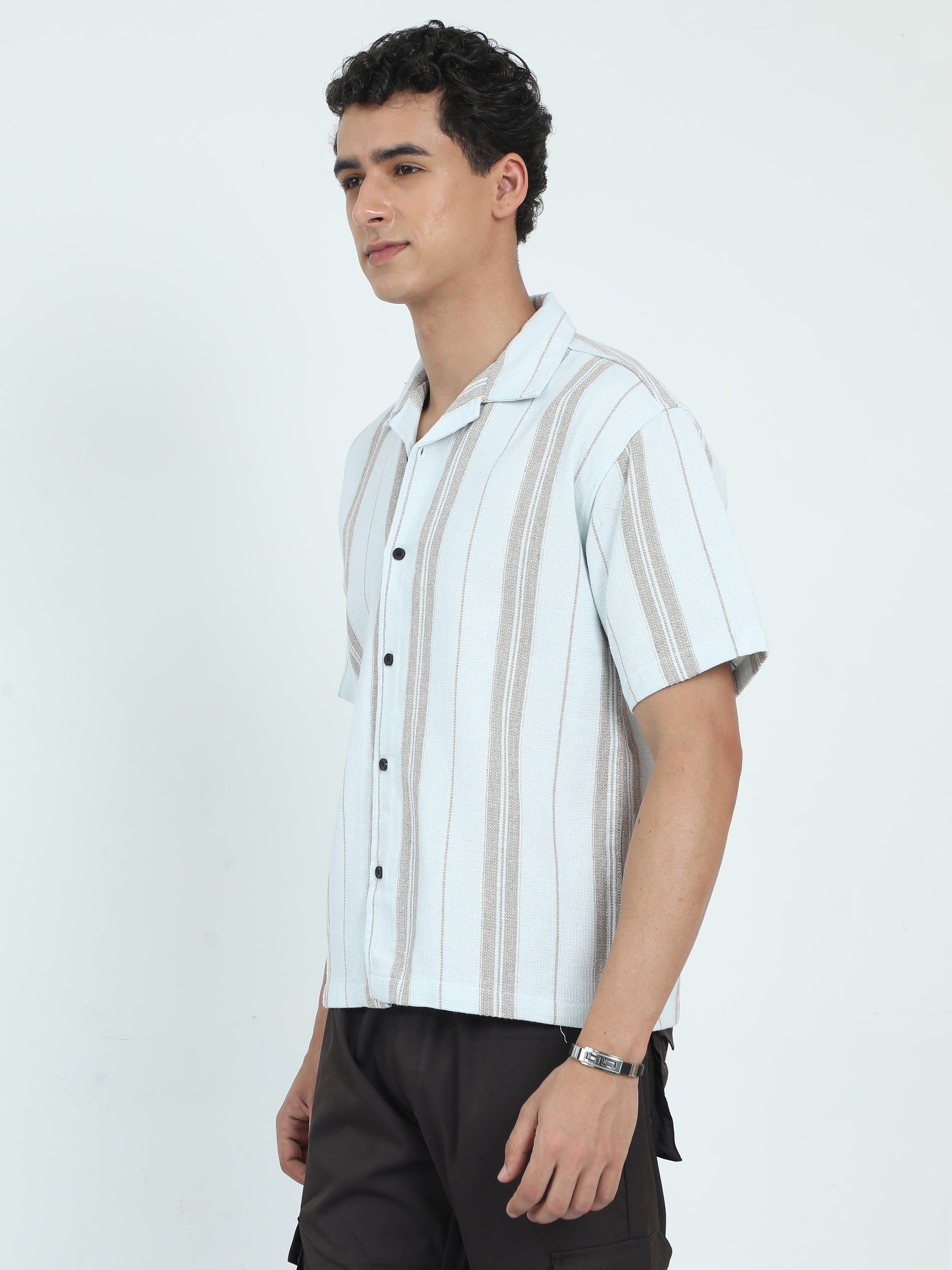 Striped Mint Jacquard Oversized Shirt for Men