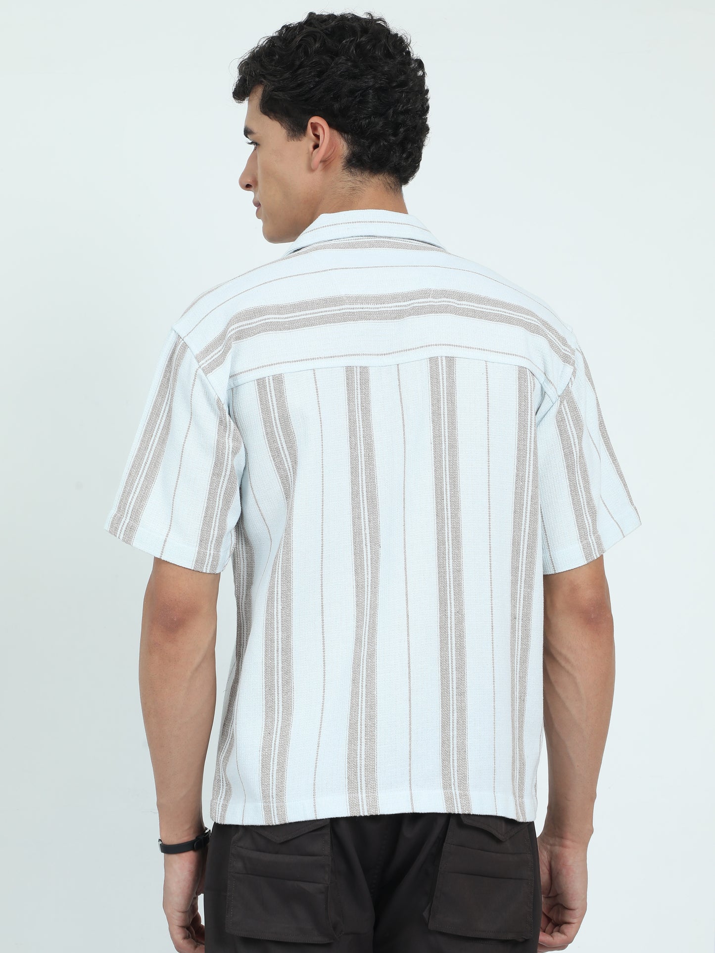 Striped Mint Jacquard Oversized Shirt for Men