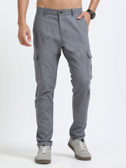 Men Lazy Linen Utility Cargo-Grey