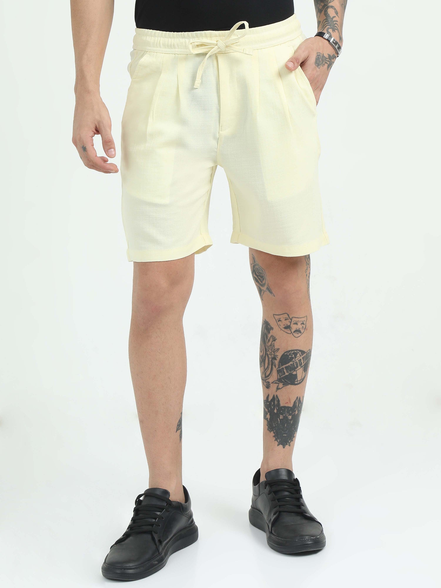 Air Summer Lemon Yellow Linen Shorts for Men