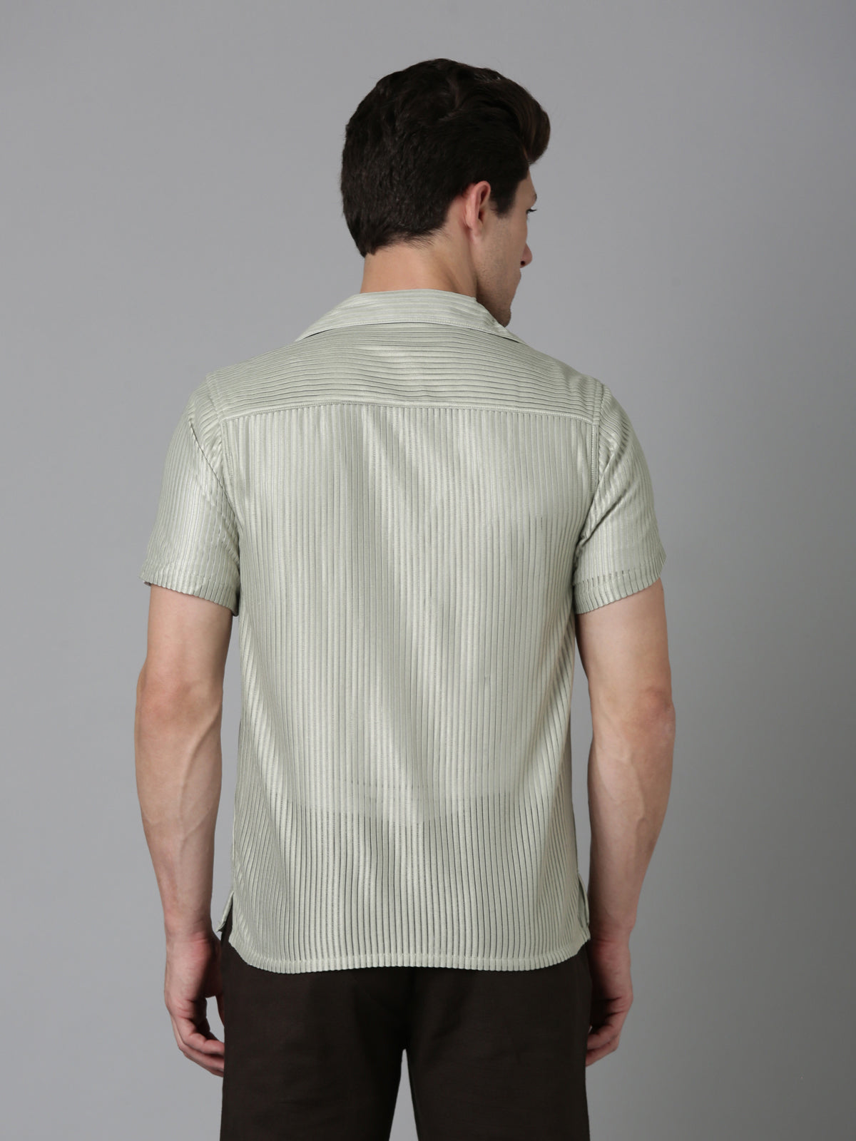 Men Embroidered Stripes Shirt- Light Green