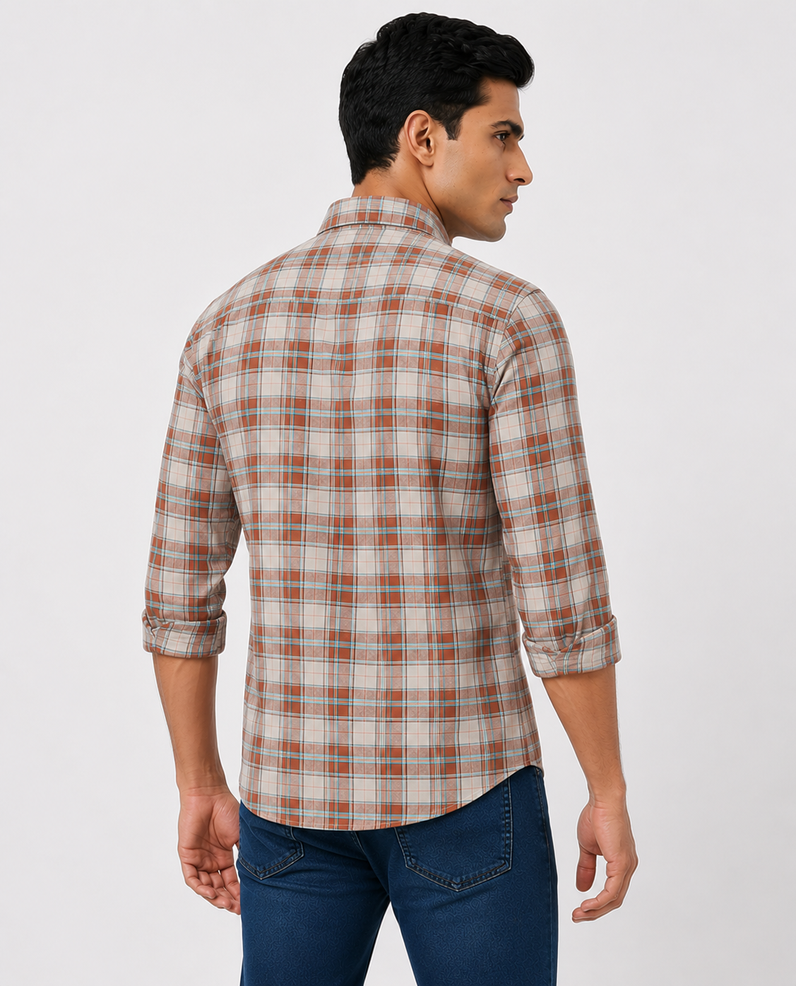 Men Oxford Square Checks Slim Fit Shirt – Red Blue