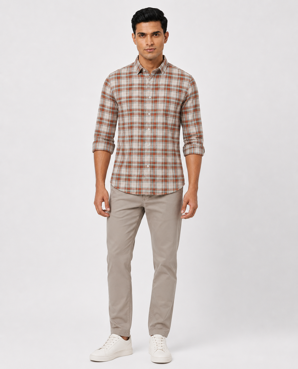 Men Oxford Square Checks Slim Fit Shirt – Red Blue
