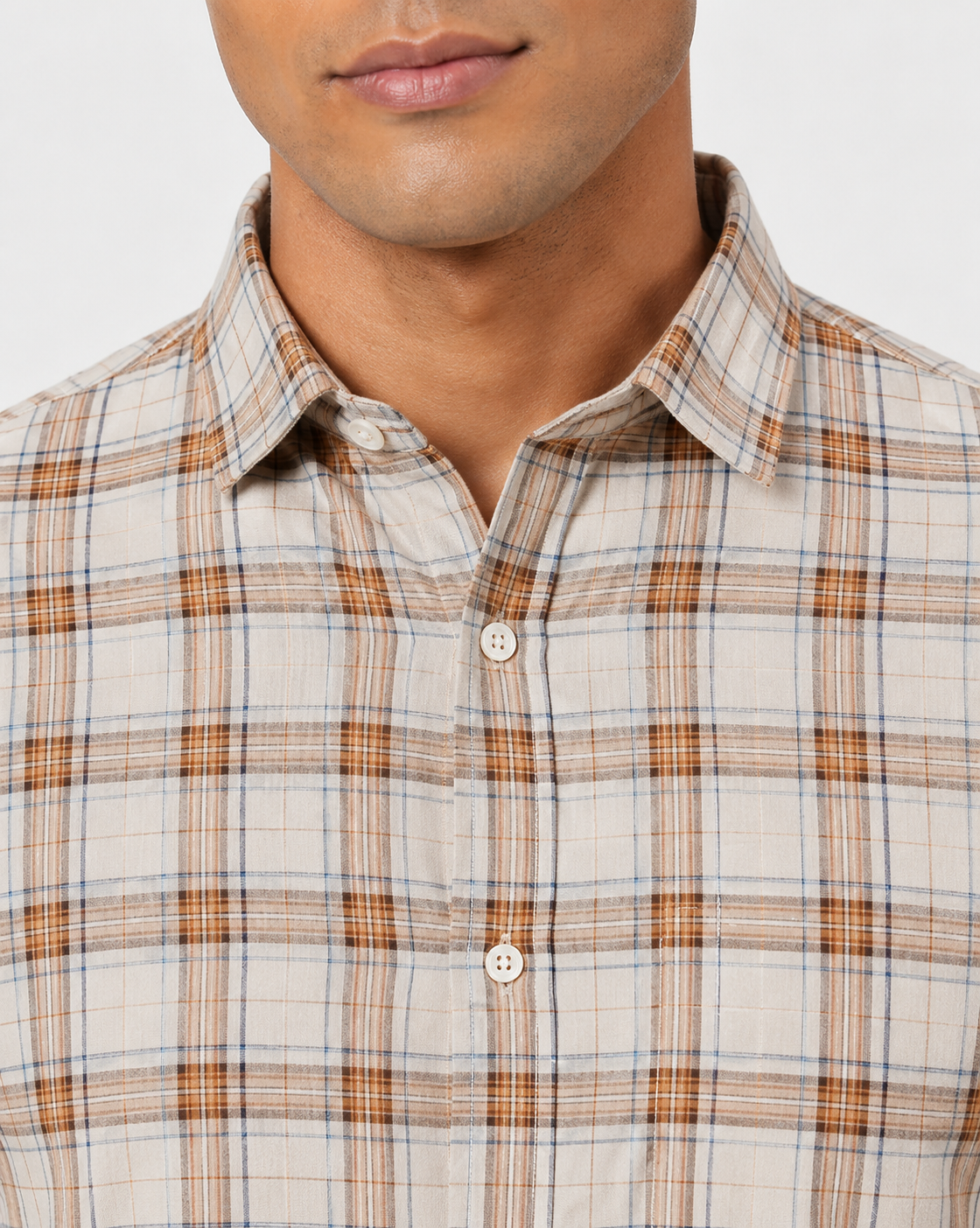 Men Oxford Square Checks Slim Fit Shirt – Brown Blue