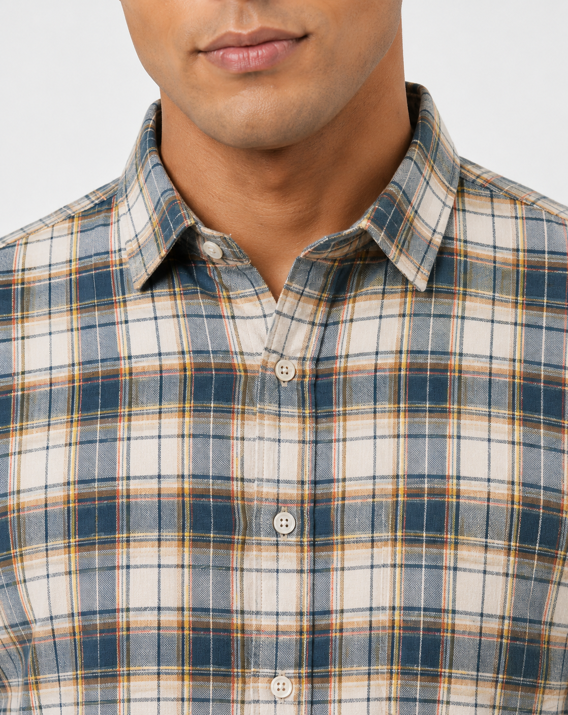 Men Oxford Square Checks Slim Fit Shirt – Aqua