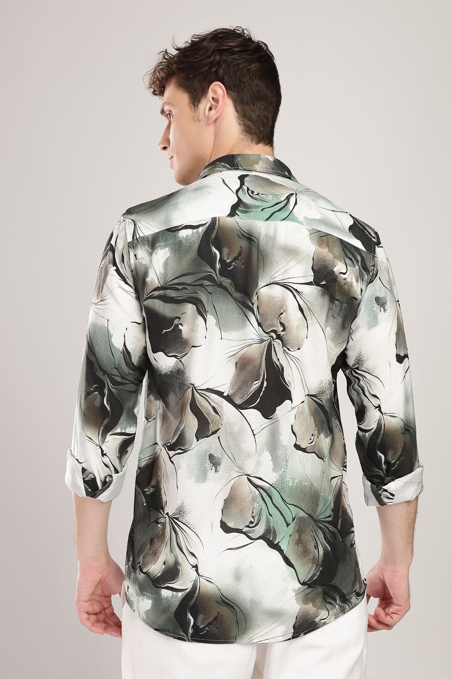 Men Nylon Abstract Print Shirts-Green