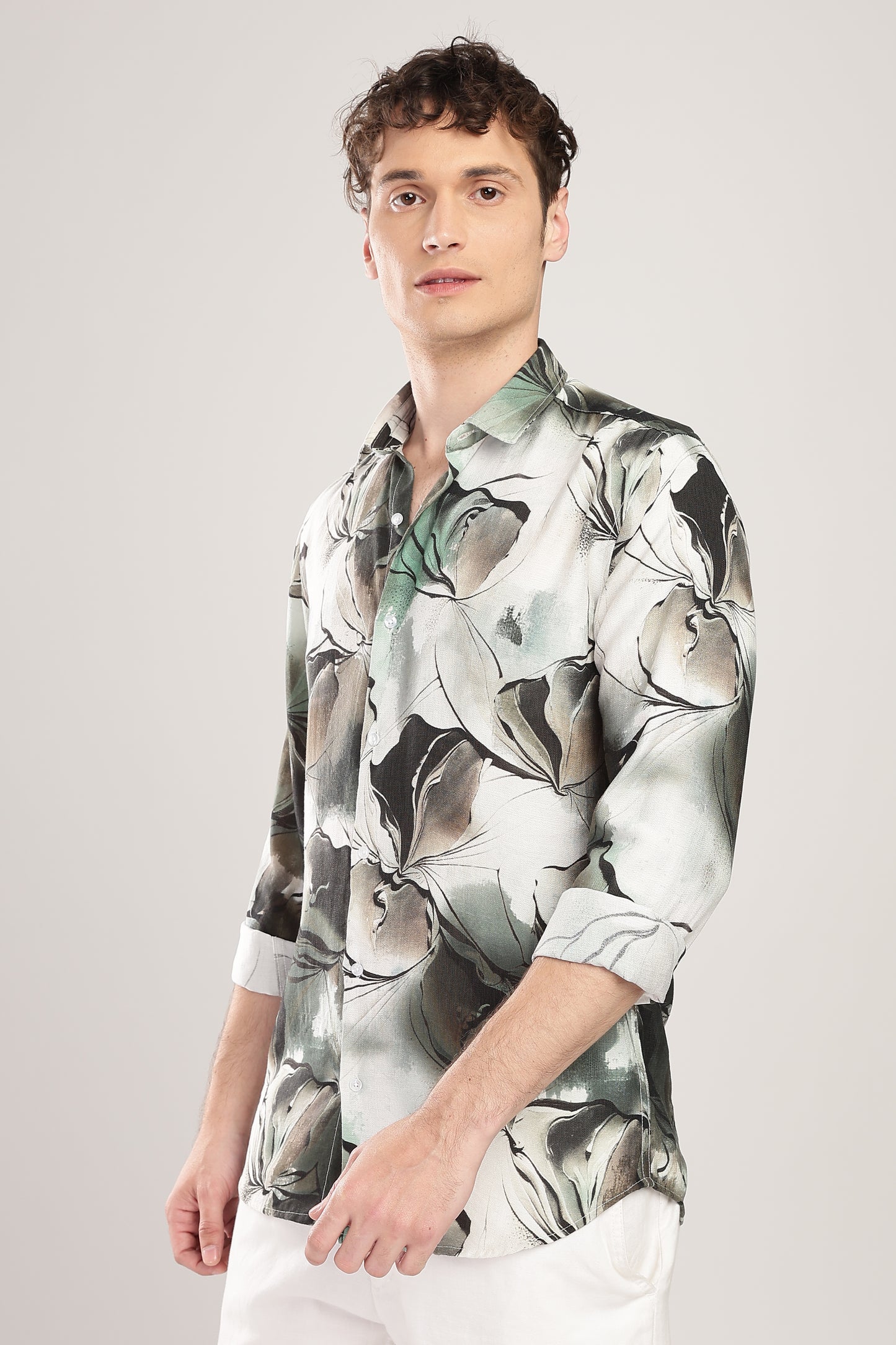 Men Nylon Abstract Print Shirts-Green