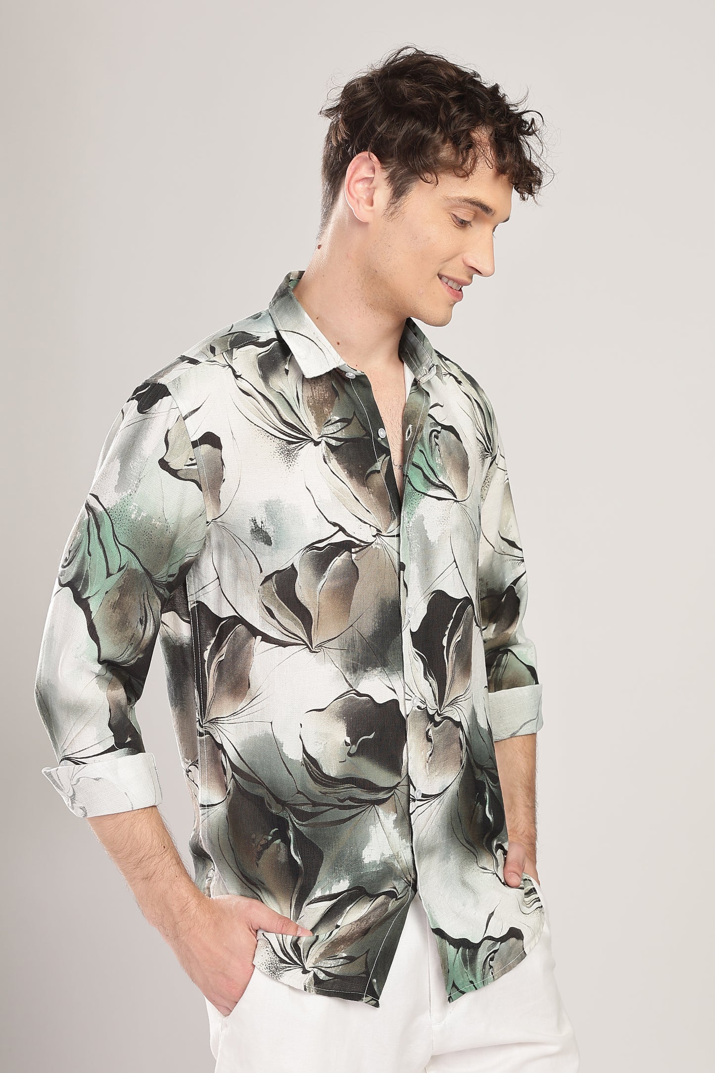 Men Nylon Abstract Print Shirts-Green