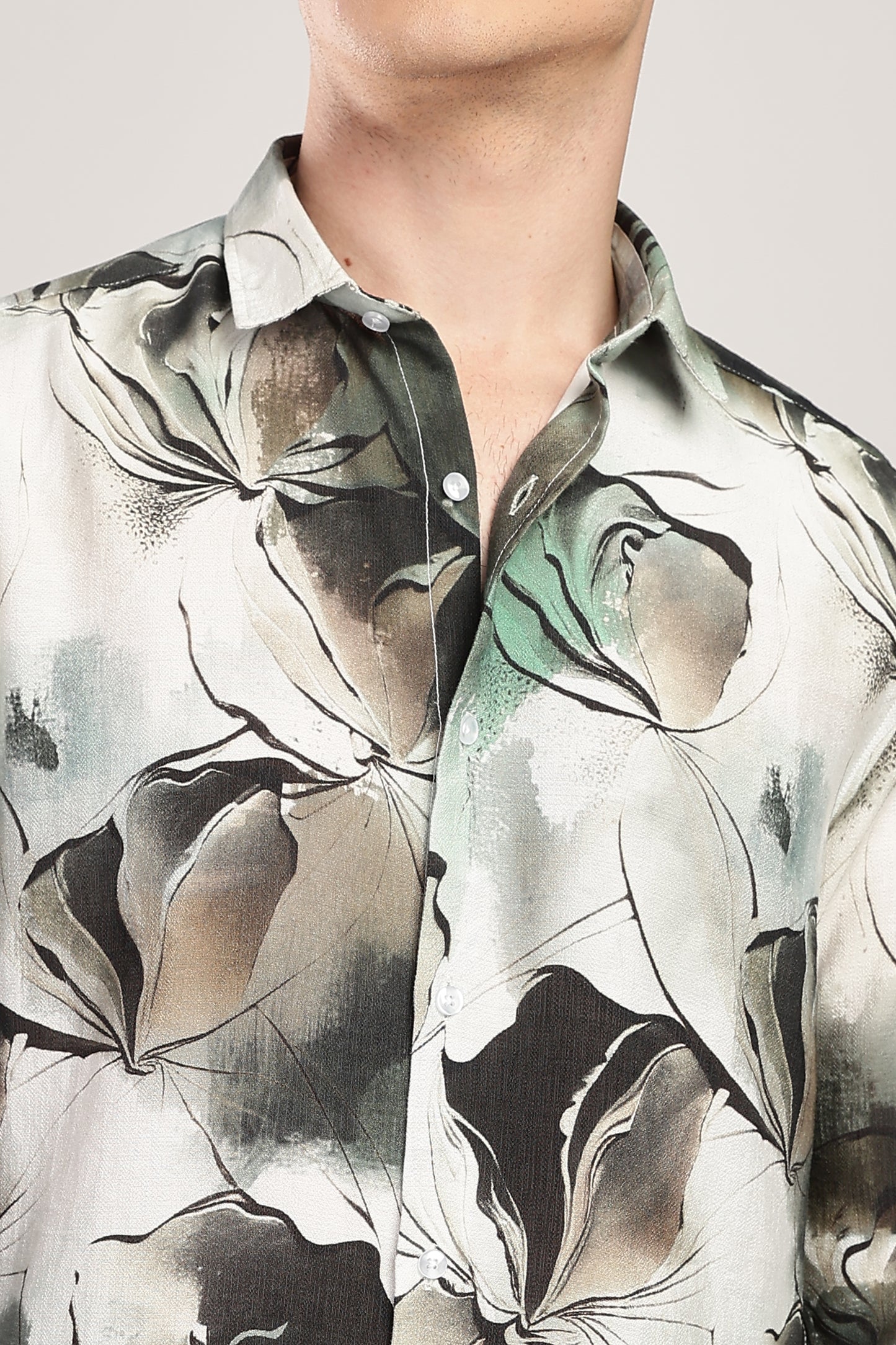 Men Nylon Abstract Print Shirts-Green