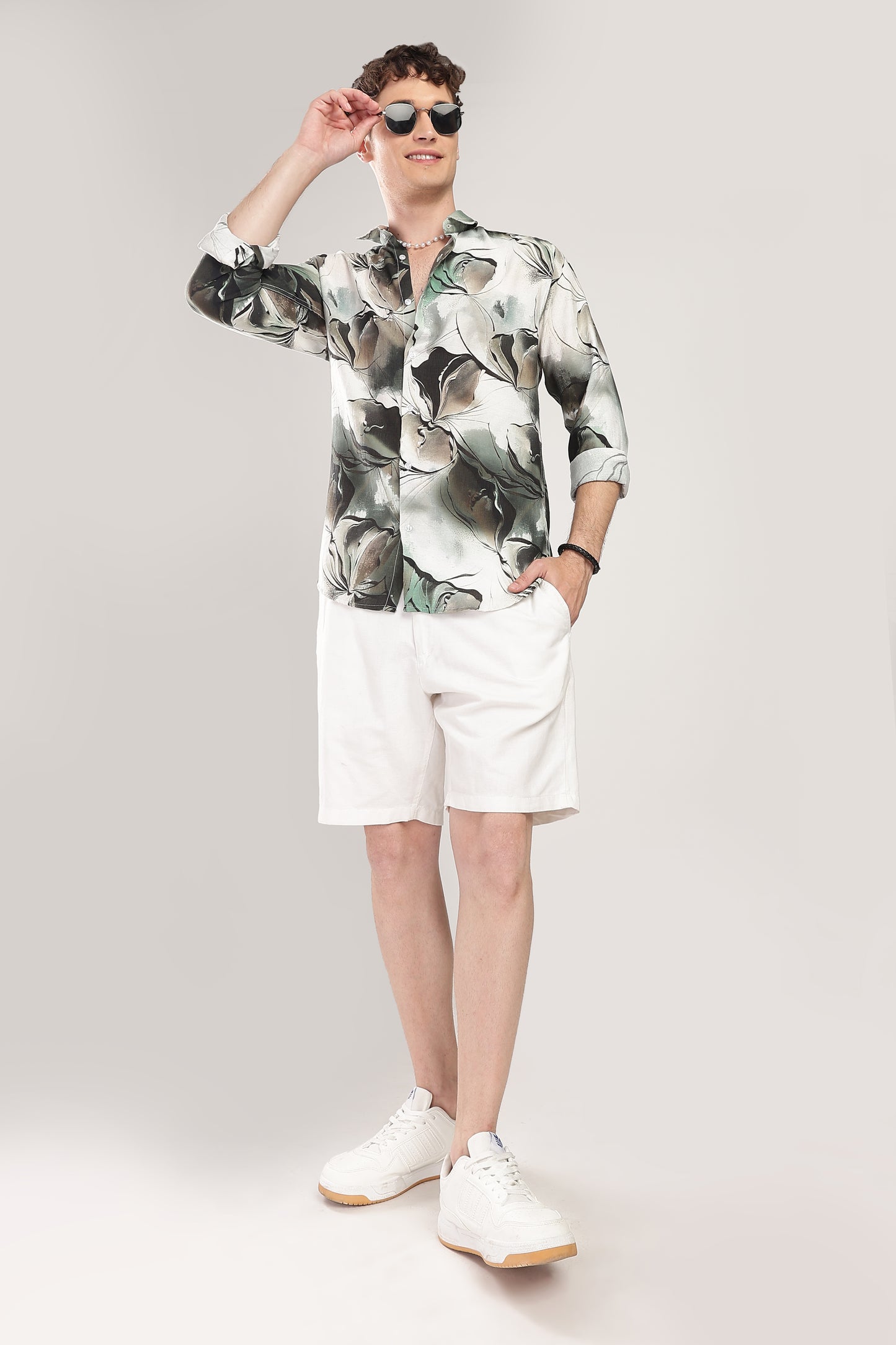Men Nylon Abstract Print Shirts-Green