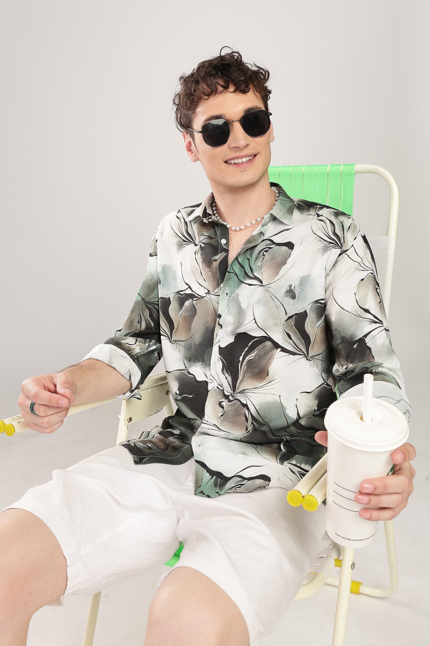 Men Nylon Abstract Print Shirts-Green