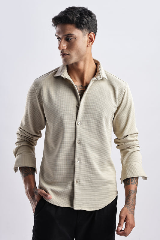 Men Waffle Dobby Shirts-Fern
